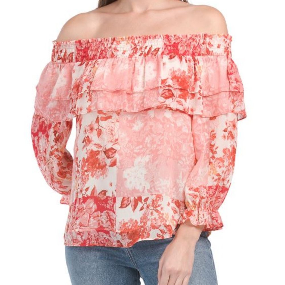 Rachel Zoe Smocked Off The Shoulder Floral Top